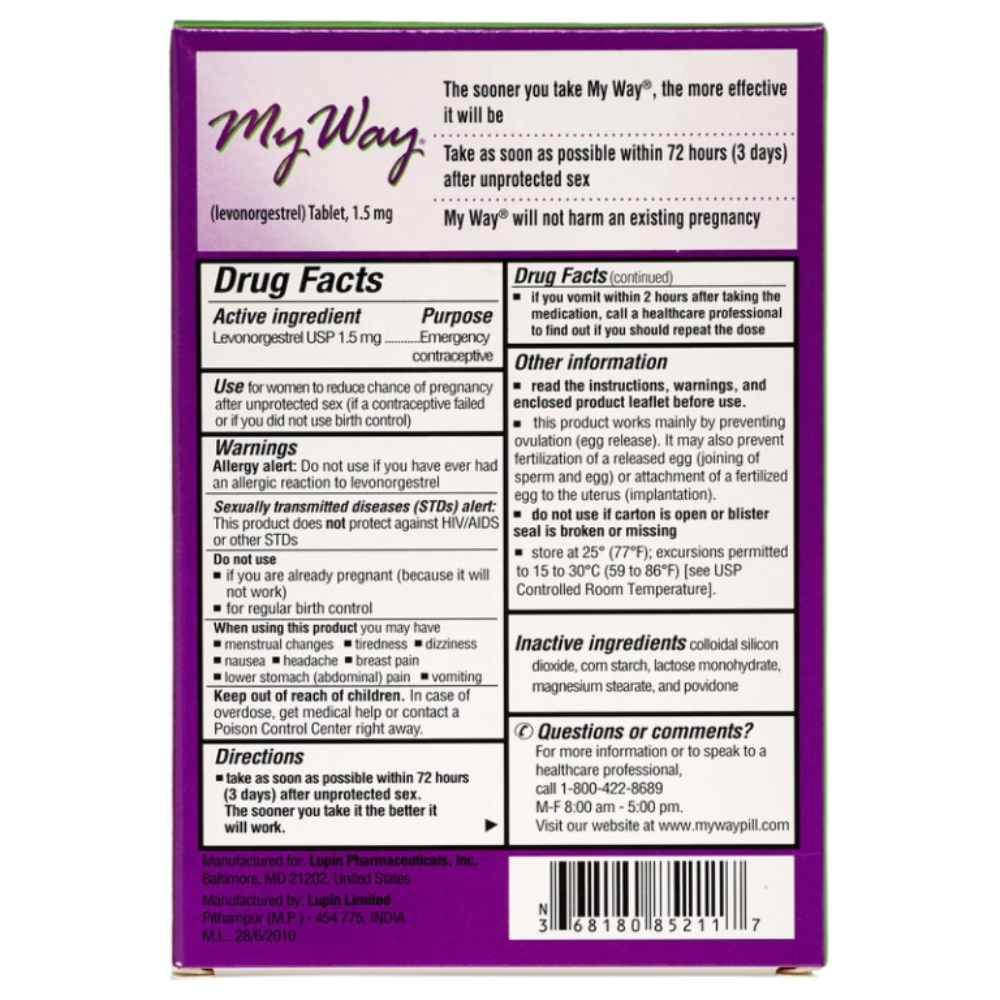 My Way® Morning After Pill – Levonorgestrel 1.5mg | Emergency Contraceptive Davao City – Same-Day Delivery